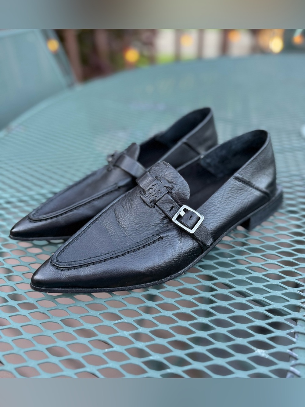 A.S. 98 Women’s Size 40 Black Leather Pointed Buckle Loafers New